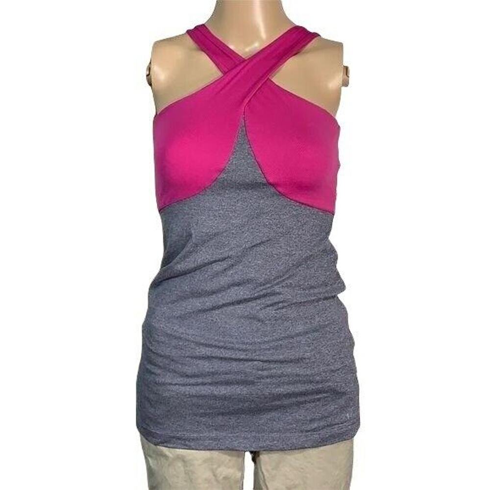 Be Up Inspire Womens Medium Pink Gray Criss Cross Halter Athletic Yoga Tank Top - Picture 2 of 10